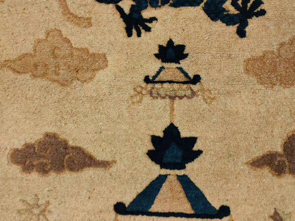 Dragon and foo dog chinese lion antique peking small scatter size wool blue ivory rug - image 5