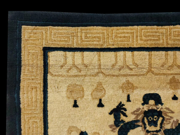 Dragon and foo dog chinese lion antique peking small scatter size wool blue ivory rug - image 6