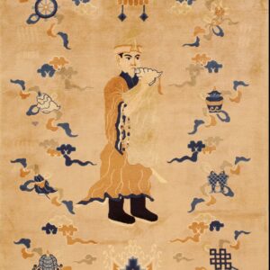 Traditional figure playing a shell.