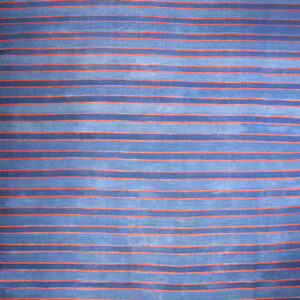 Wide horizontal stripes of faded blue and navy are separated by thin lines of orange-red color.