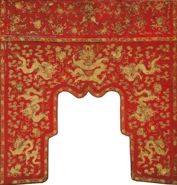 Antique red chinese dragon design doorway silk and metallic thread textile by rugs on net