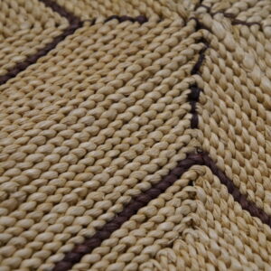 Beige braided rug texture featuring intersecting dark brown lines forming a geometric pattern.
