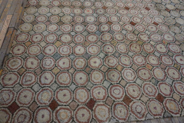 Antique square room size american folk art hooked penny rug - image 5