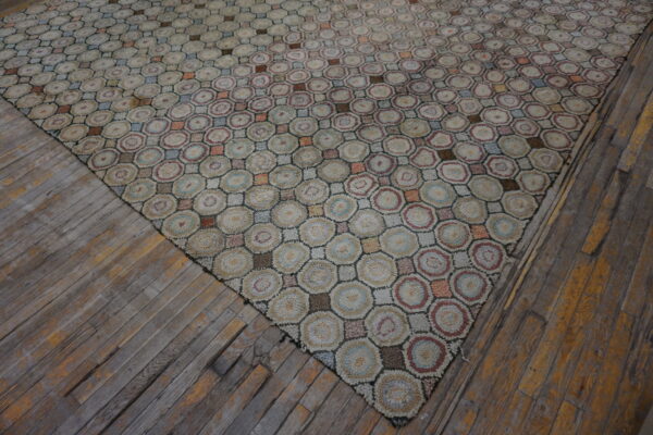 Antique square room size american folk art hooked penny rug - image 6