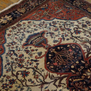 Intricate floral patterns on vintage rug