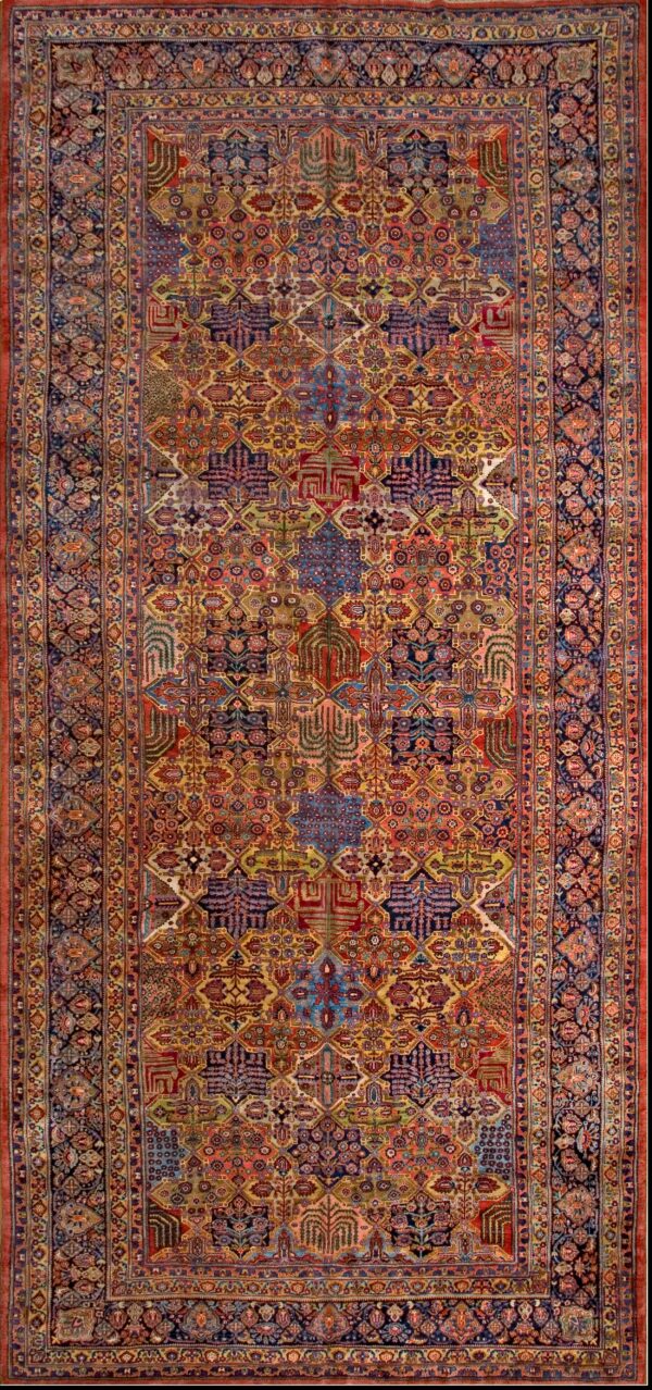 Antique sarouk large room size wool multicolor rug