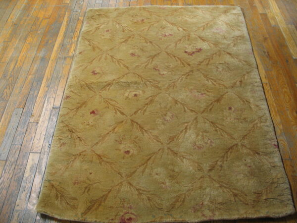 Olive green patterned antique wool rug