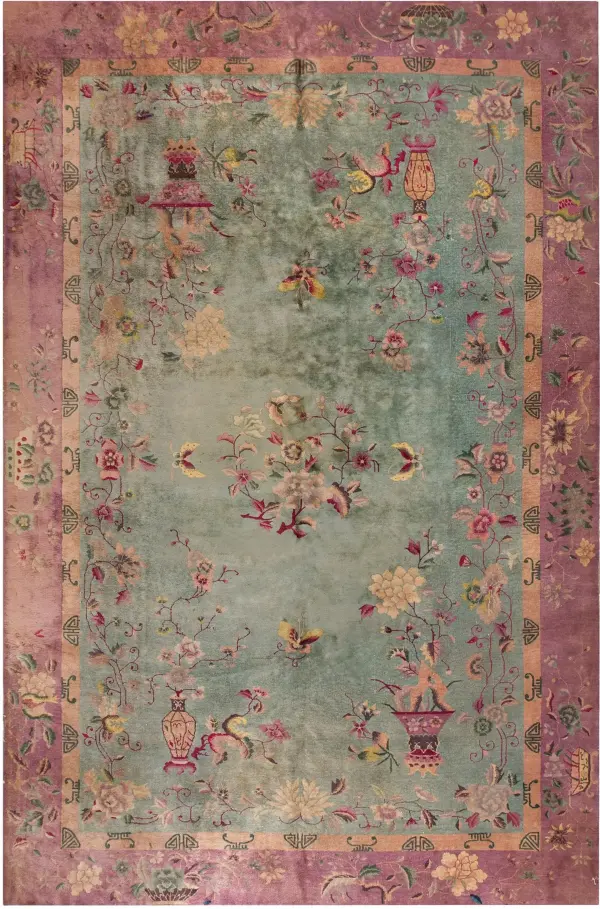 Antique seafoam green color room size chinese art deco rug by rugs on net