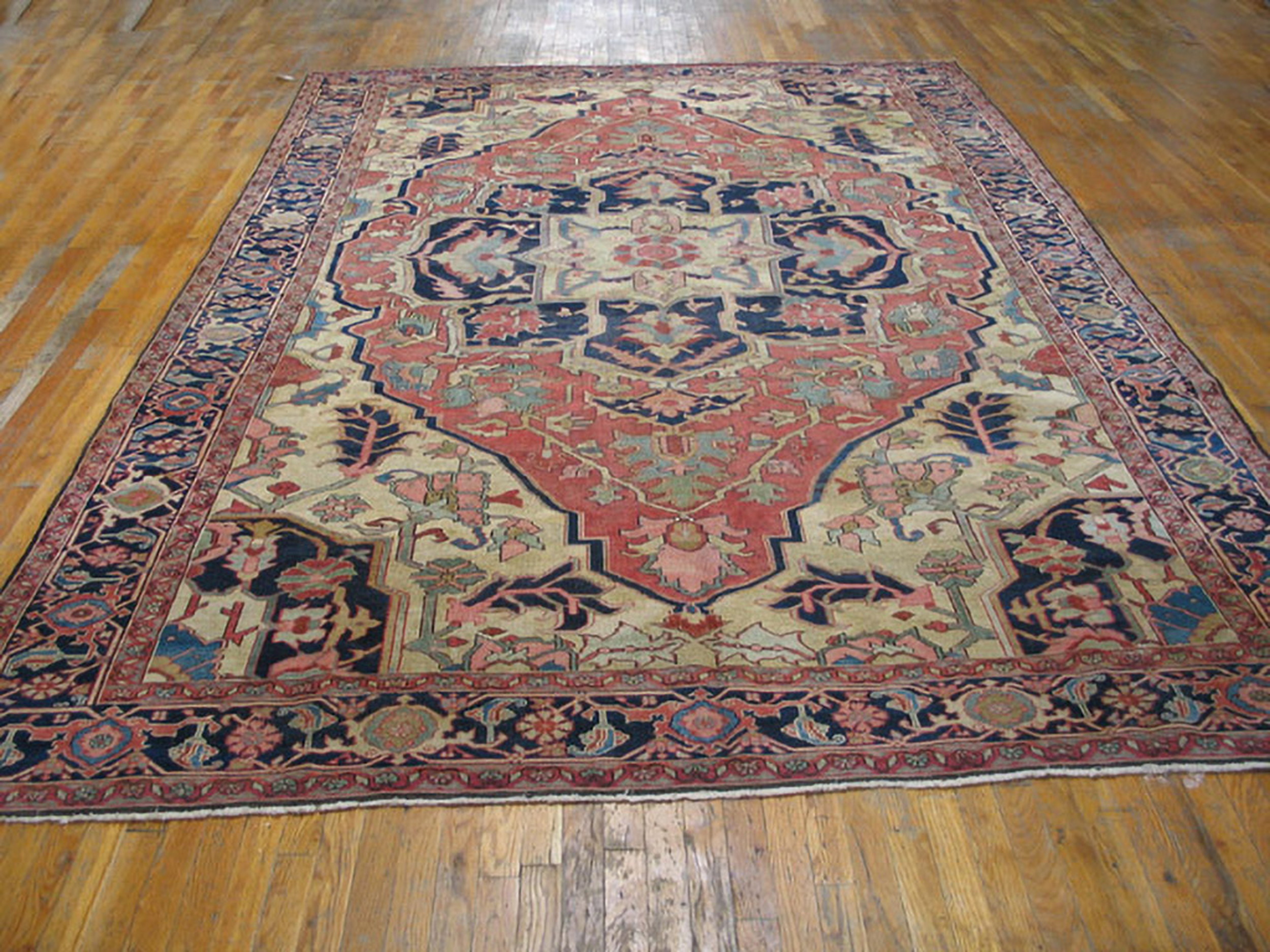 Antique Serapi Floral Medallion Rug - 1890s Beauty