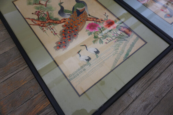Antique chinese square silk ivory textile rug - small scatter size 2 Detail of early 20th century square silk embroidery featuring traditional chinese motifs