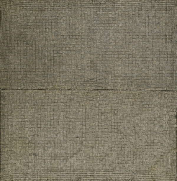 Muted olive green textile featuring a coarse, flatwoven basketweave and a horizontal center seam.