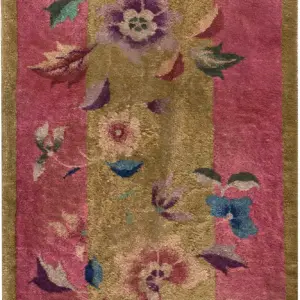 Antique Small Scatter Size Green Chinese Art Deco Floral Throw Rug by Rugs On Net