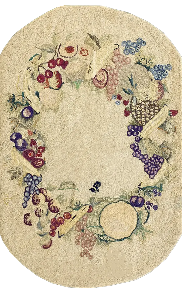 Antique solid ivory open field small oval shape american hooked folk art rug by rugs on net