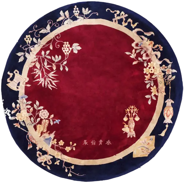 Antique solid red color open field round chinese art deco rug by rugs on net