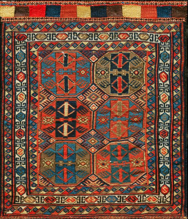 Colorful geometric patterned antique rug
