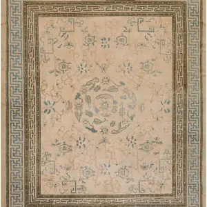 Antique Square Room Size Ivory Late 19th Century Chinese Ningxia Rug by Rugs On Net