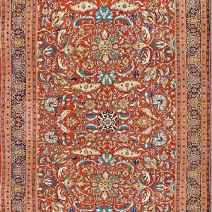 Intricate floral design on coral background