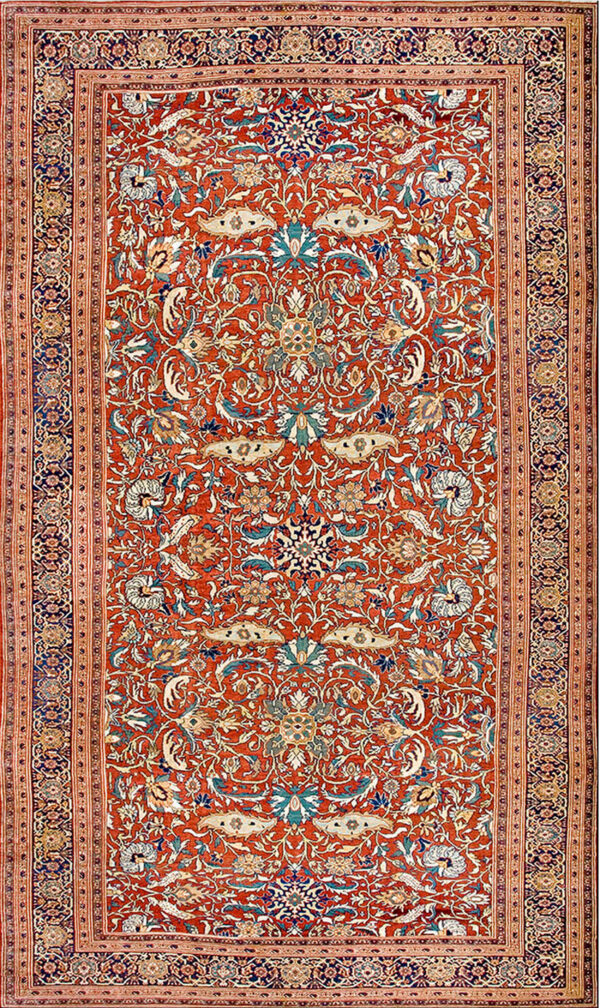 Intricate floral design on coral background