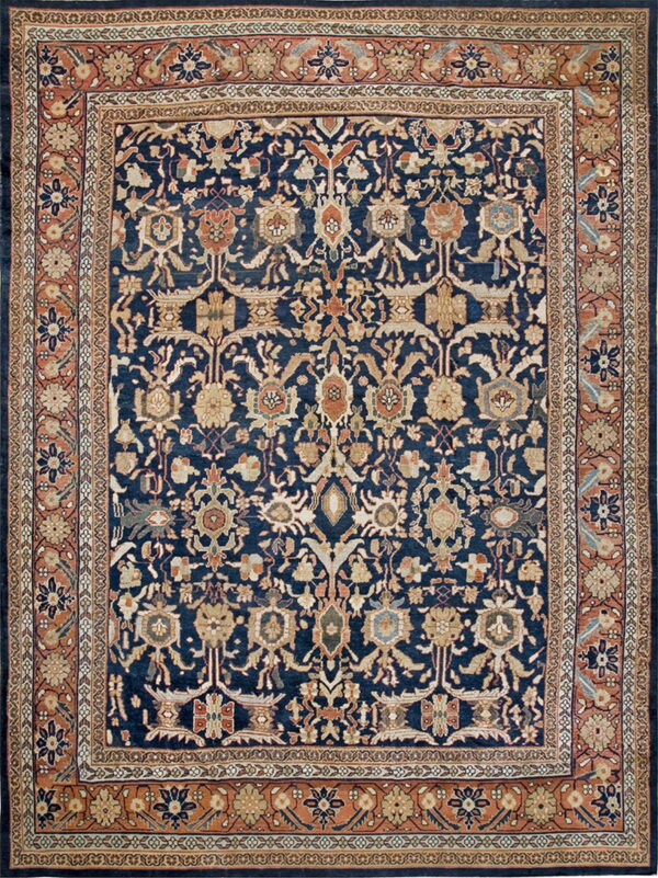 Intricate floral patterns on blue background