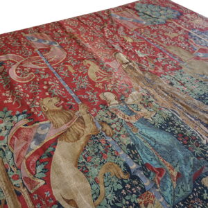 Colorful medieval tapestry with lions