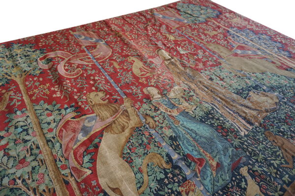 Colorful medieval tapestry with lions