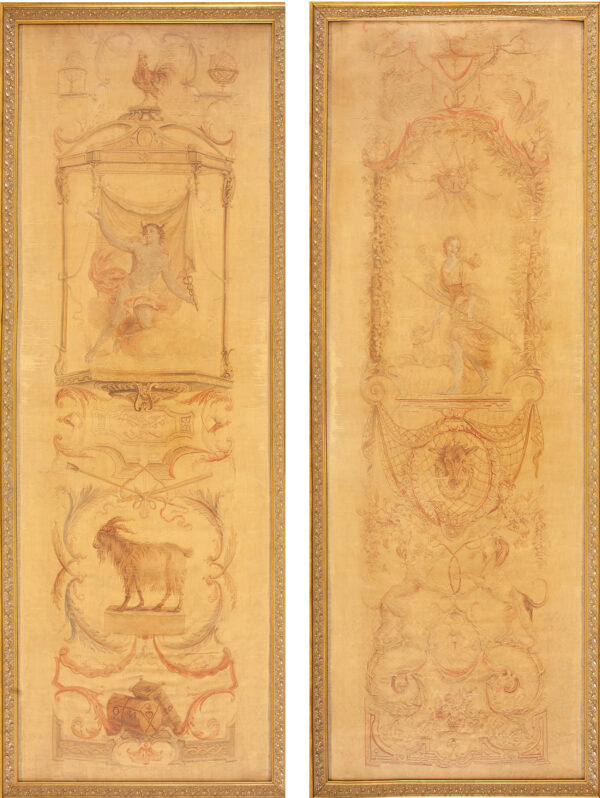 Pair of scenic antique 18th century beauvais french tapestries