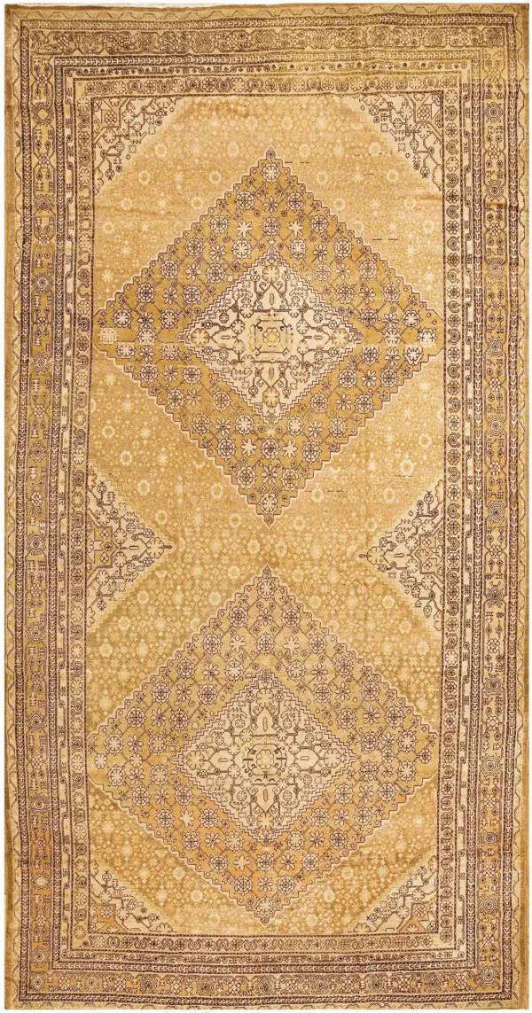 Antique tribal geometric large long and narrow size east turkestan earthy khotan rug by rugs on net