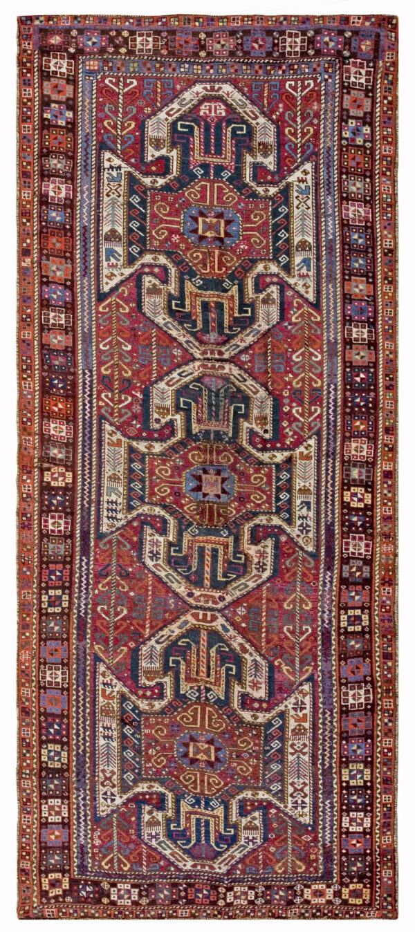Colorful intricate geometric patterned rug