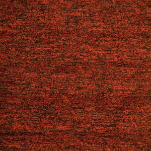 Textured, short-pile rug with densely mixed rust orange and black threads.