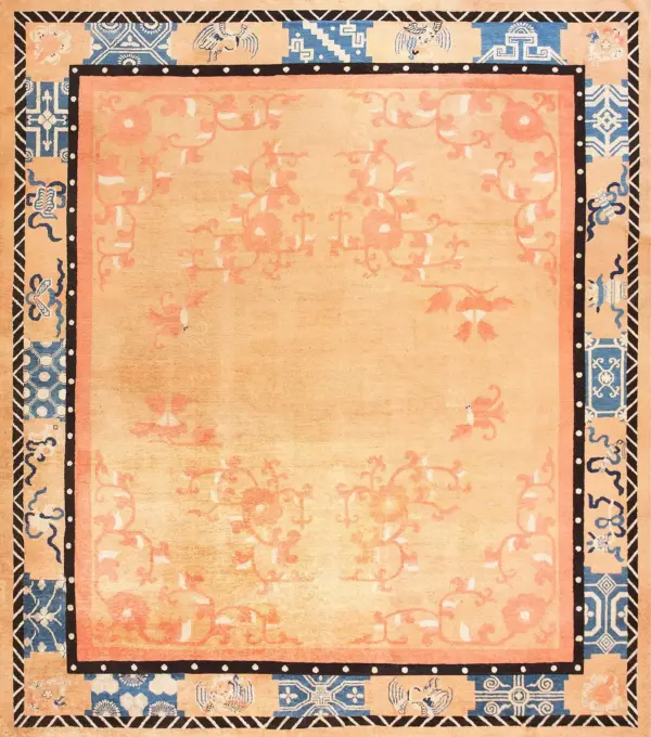 Antique warm solid yellow color open field chinese peking room size rug by rugs on net