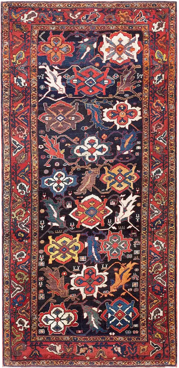 Blue antique tribal large scale design persian bakhtiari long and narrow size rug by rugs on net