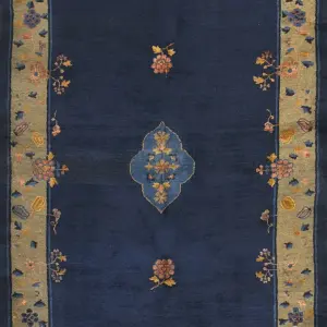 Blue Small Scatter Size Floral Antique Chinese Peking Wool Pile Rug by Rugs On Net
