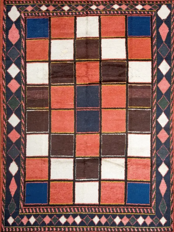 Bold colorful checkerboard design antique tribal persian gabbeh rug by rugs on net