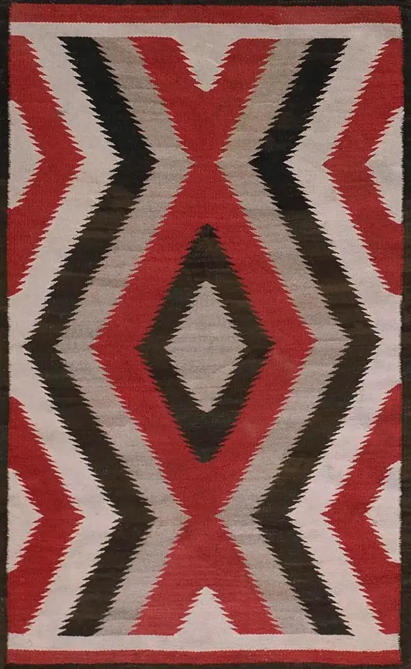 Bold graphic geometric tribal pattern antique native american navajo flat weave rug by rugs on net