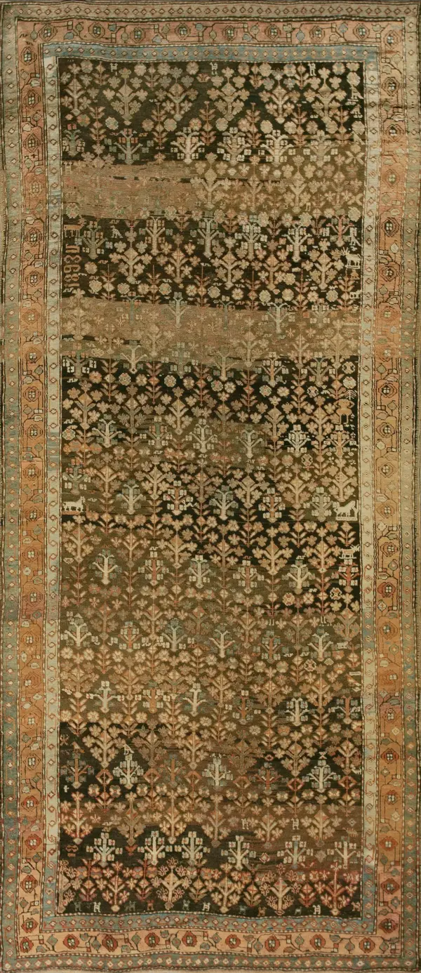 Brown earthy antique caucasian karabagh tribal geometric animal rug dated 1893 by rugs on net