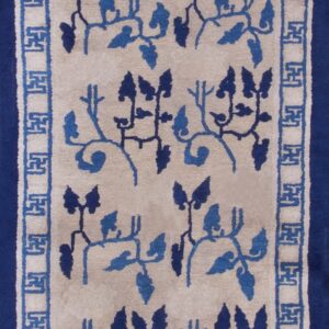 Chinese - Peking Ivory Wool 1930s Hallway Runner Knotted Antique Rectangle Rug