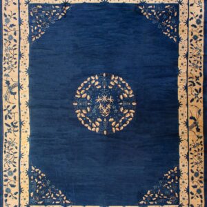 Chinese - Peking Rectangle Knotted Room Size Antique Wool 1890s Blue Rug