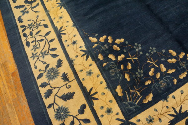 Chinese - peking rectangle knotted room size antique wool 1890s blue rug - image 6