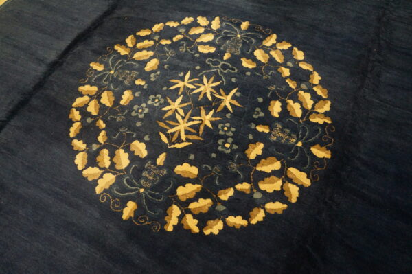 Chinese - peking rectangle knotted room size antique wool 1890s blue rug - image 5