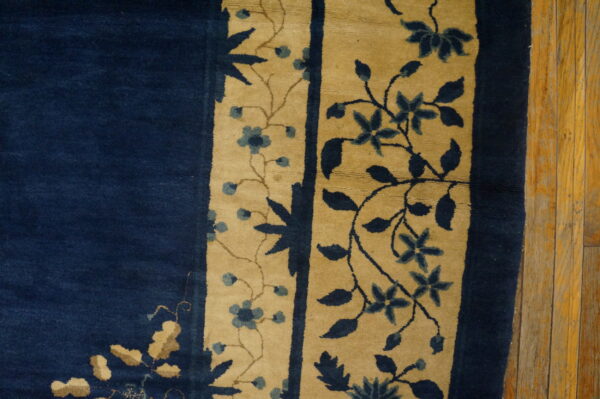 Chinese - peking rectangle knotted room size antique wool 1890s blue rug - image 4