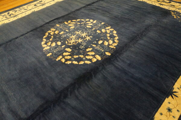 Chinese - peking rectangle knotted room size antique wool 1890s blue rug - image 3