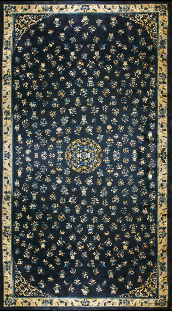 Antique blue floral patterned rug