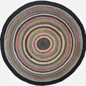 Colorful Antique Modernist American Folk Art Braided Round Room Size Rug by Rugs On Net