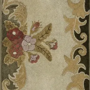 Cream Color Open Field Antique American Folk Art Small Scatter Size Hooked Rug by Rugs On Net