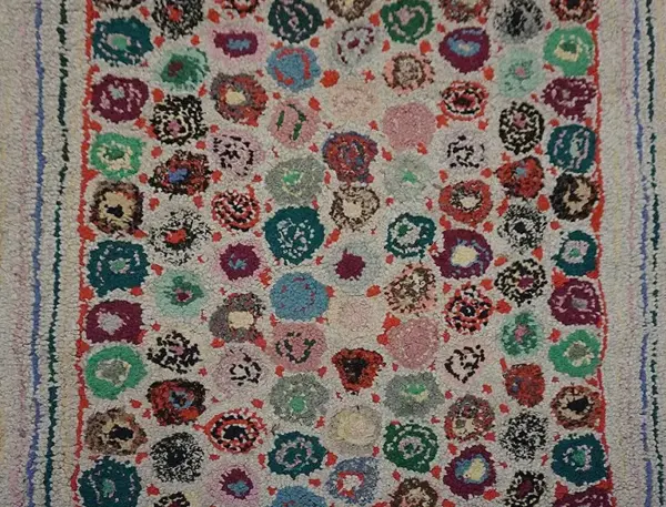 Detailed image of antique american penny folk art pattern very long hooked hallway runner rug by rugs on net