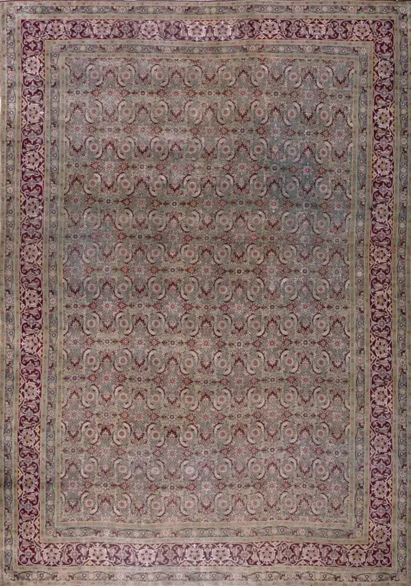Fine antique gray color allover herati pattern persian kerman room size rug by rugs on net