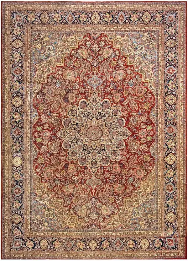 Fine floral medallion design antique red persian room size qazvin rug by rugs on net