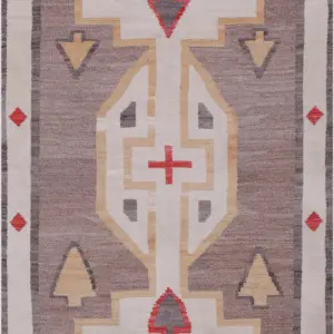 Gray Primitive Tribal Geometric Design Antique Navajo Flat Weave Native American Area Rug by Rugs On Net