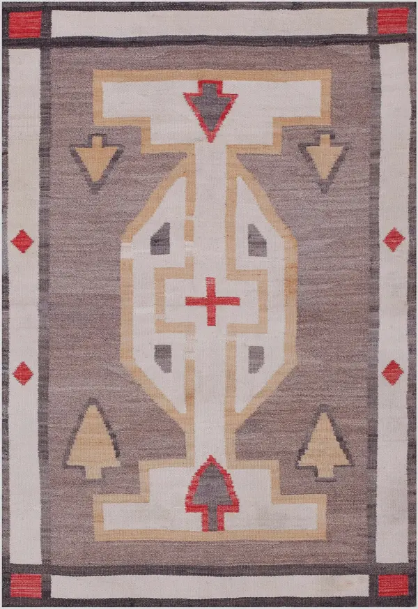 Gray primitive tribal geometric design antique navajo flat weave native american area rug by rugs on net