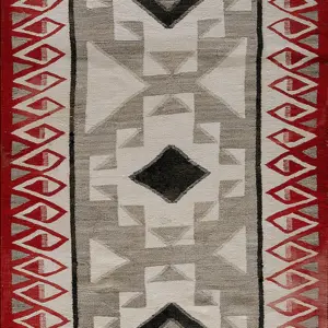 Gray Tribal Geometric Antique Navajo Flatweave Native American Scatter Rug by Rugs On Net